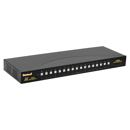 JideTech HDMI USB KVM Switch 16 Port Up to 4K@30Hz Resolution with USB 2.0 Hub Support Hotkey Mouse Switching for Linux Windows Mac Unix