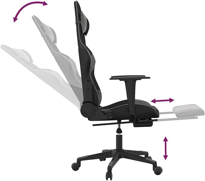 Black and Gray Gaming Chair with USB Massage and Reclining Backrest Ergonomic Office Chair with Adjustable Armrests and Memory Foam Cushion for Long Sessions Supports 265