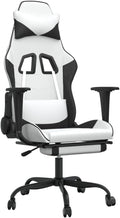 vidaXL Adjustable Gaming Chair with Footrest - Faux Leather Comfortable Seat Foam Filled Cushions Modern Stylish Design - Perfect for Gamers - White and Black.
