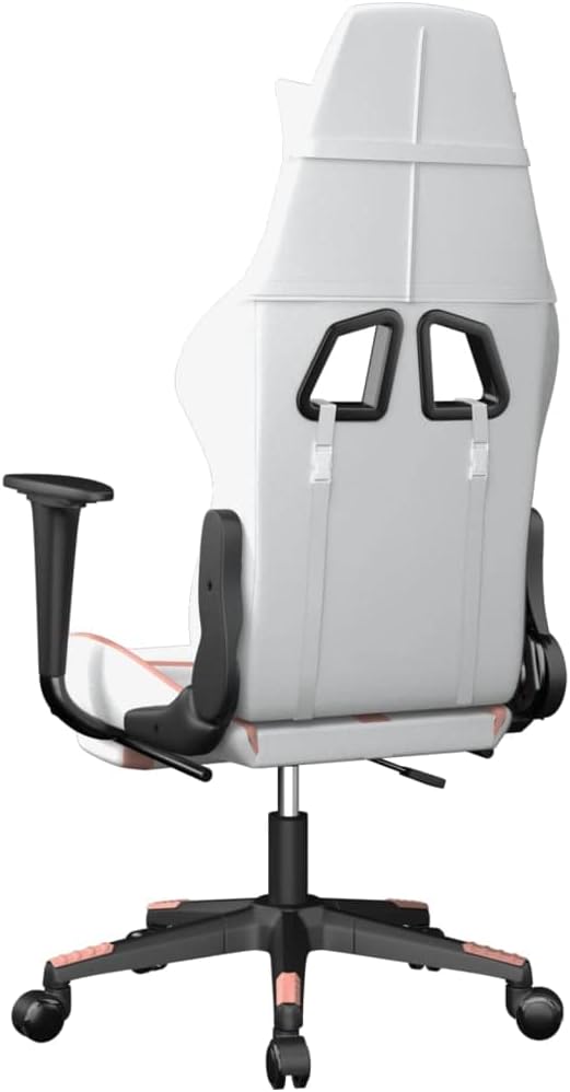 Massage Gaming Chair with Footrest White&ampPink Faux Leather