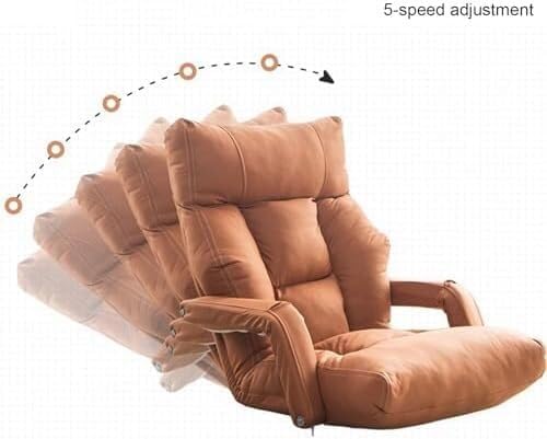 ELEFOCUS Floor Chair Lazy Sofa with Back Support Folding Floor Lounger with Adjustable Armrests for Bedroom Living Room(Orange)