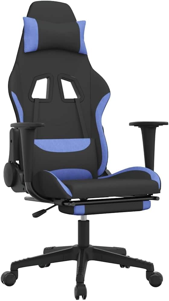 vidaXL Gaming Chair Massage Gaming Chair with Footrest Adjustable Swivel Recliner Computer Chair for Office Modern Style Black and Blue Fabric