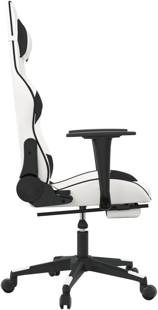 Massage Gaming ChairExecutive ChairSwivel Task Chair Suitable for Office Gaming Room Computer Room Bedroom Study Room with Footrest White&ampBlack Faux Leather
