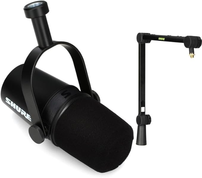 Shure MV7X Microphone and Deluxe Articulating Desktop Mic Boom Stand - Pro Quality Dynamic Mic for Podcasting &amp Vocal Recording Voice-Isolating Technology Optimized Frequency - Black