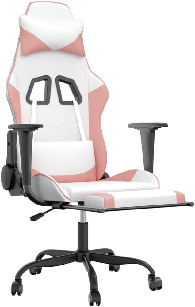 Gaming Chair with FootrestFaux Leather Computer Game ChairOffice ChairErgonomic Desk Chair PC Gaming Chair for Adults Teens(White&ampPink)