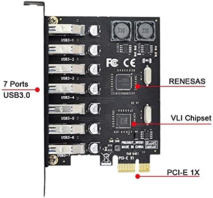 NFHK 7 Ports PCI-E to USB 3.0 HUB PCI Express Expansion Card Adapter 5Gbps for Motherboard