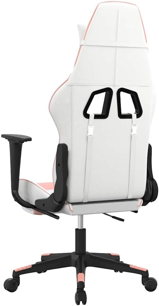 Massage Gaming Chair White &amp Pink Faux Leather Reclining Computer Desk Chair with Lumbar Massage Retractable Footrest Ergonomic Swivel Design for Adults