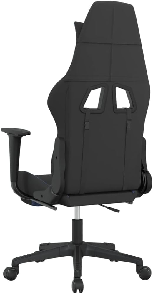 Massage Gaming Chair with Footrest and Lumbar Support Computer Chair Height Adjustable Game Chair with 360°-Swivel Seat and Headrest Black and Blue Fabric -AA