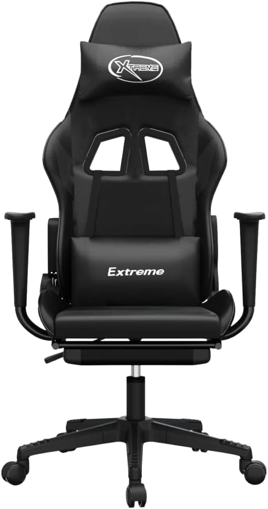 Gaming Office Chair with Footrest Faux Leather Office Chair Ergonomic Desk Chair Rolling Swivel Adjustable PC Computer Chair for Women Adults Girls(Black)