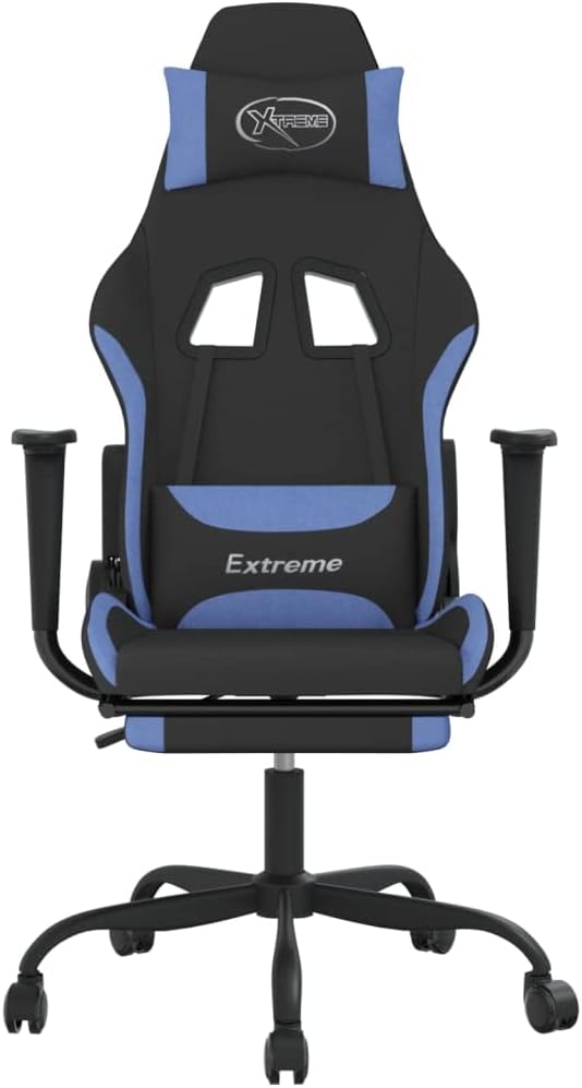 Massage Office Gaming Chair with Footrest Fabric Massage Office Chair Ergonomic Desk Chair Rolling Swivel Adjustable PC Computer Chair for Women Adults Girls(Black&ampBlue) -AA