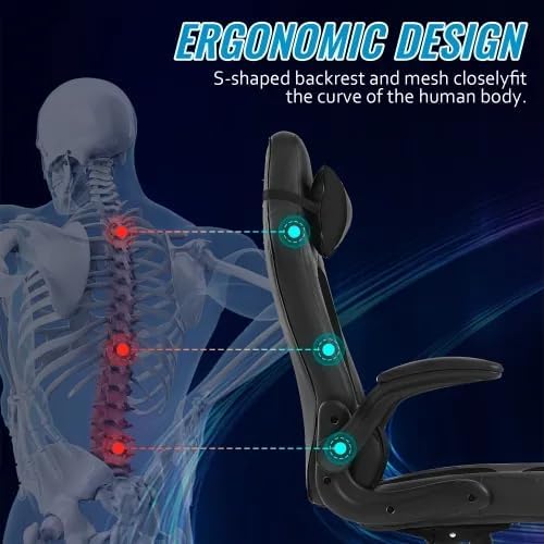 Gaming Desk Chair PC Gaming Chair Gamer Chair Comftorable Ergonomic PU Leather Computer Office Chair with Lumbar Support Flip Up Arms High Back Executive Gaming Stuff for Girl Kids Adults (Black)
