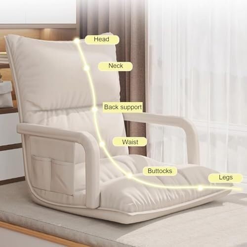 ELEFOCUS Folding Lazy Sofa Bed 6-Way Adjustable Floor Chair Chaise Lounge with Armrest Padded Gaming Recliner Chair(Orange)