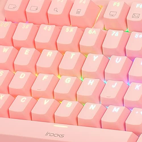 i-rocks K71M RGB Mechanical Gaming Keyboard with Media Control Knob Switches (Brown) 107 Keys w/Full NKRO PBT Keycaps Multimedia Hotkeys Detachable USB-C Cable and Onboard Storage Pink