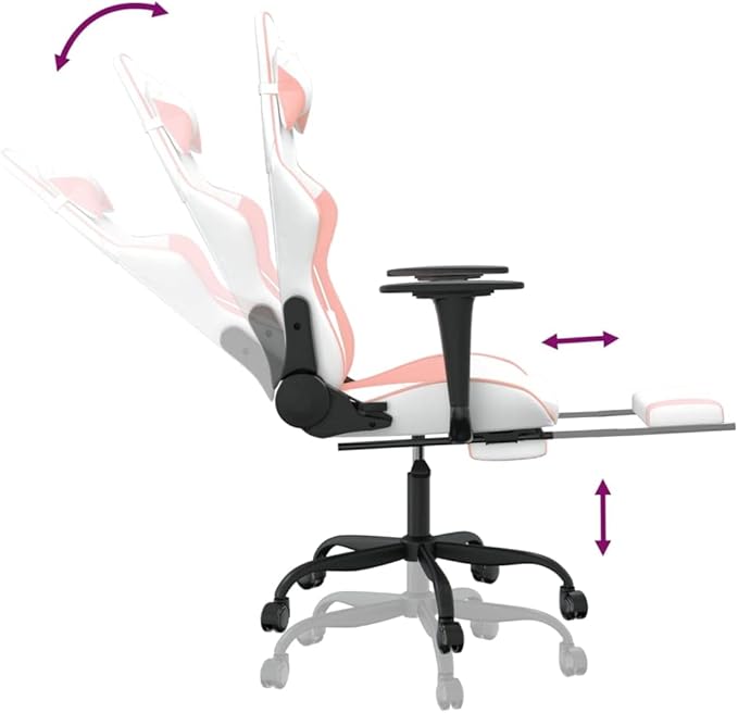 Gaming Chair with FootrestFaux Leather Computer Game ChairOffice ChairErgonomic Desk Chair PC Gaming Chair for Adults Teens(White&ampPink)