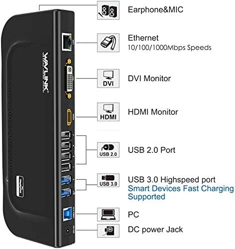 WAVLINK USB 3.0 and USB C Universal Docking Station Dual Video Monitor Display DVI HDMI VGA Gigabit Ethernet Audio 6 USB Ports for Laptop Ultrabook and PCs
