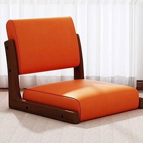ELEFOCUS Floor ChairSolid Timber Floor Chair with backrestWithout Legs Portable Single Chair seat with Cushion(Orange 2)