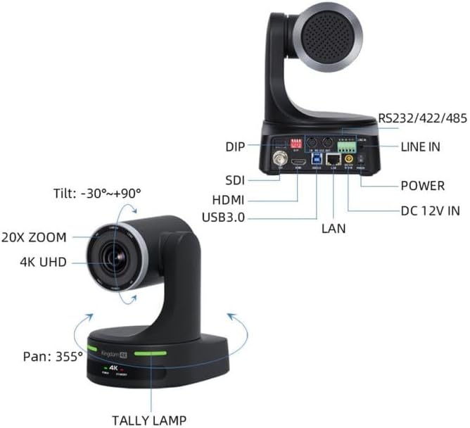 Kingdom 4K PTZ Camera KRVC4KB for Live Streaming with 20x Optical Zoom - Black