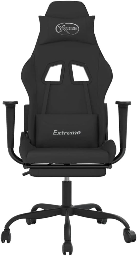 vidaXL Gaming Chair Gaming Chair with Footrest Adjustable Swivel Recliner Racing Computer Chair for Office Gaming Modern Style Black Fabric