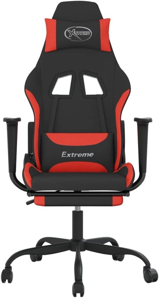 Gaming Office Chair PC Chair with Footrest FabricHeight Adjustable Game Chair with 368°-Swivel Seat and Headrest and for Office or Gaming(Black&ampRed)