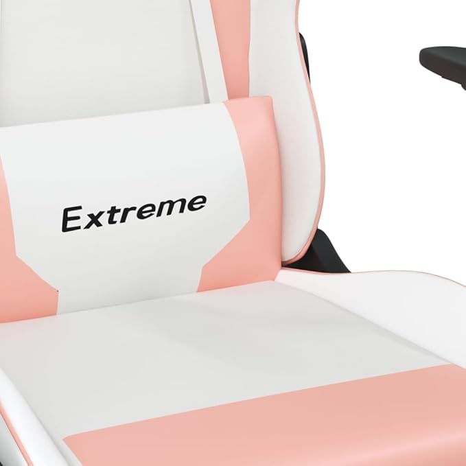 Learning Chair Racing Chair Gamer Chair Gaming Chair with Footrest White and Pink Faux LeatherSuitable for Study Bedroom Hotel