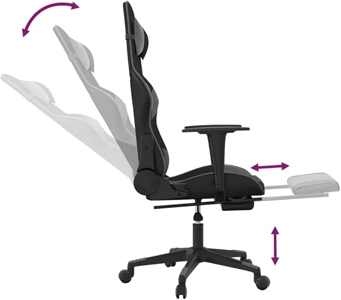 Gaming Chair with Footrest Black and Gray Faux Leather Gaming Chair with Ergonomic Design Adjustable Features - for Gamers and Office Use