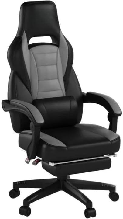 Generic Gaming Chair with Massage Function Ergonomic Design Footrest and Lumbar Support Large Cushion Size (Light Gray) 24* x 27.2* x 52.9*