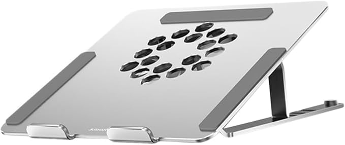Mikikit Aluminum Alloy Laptop Cooling Pad with LED Fan Adjustable Height Notebook Cooler Stand for Laptops to 17.3 Inch Quiet Air Cooler for Gaming and Office Use Silver