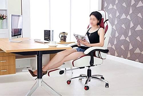 Ergonomic Racing Office Gaming Chair with Footrest Lumbar Cushion Reclining Back PU Leather Swivel Base(Type K)