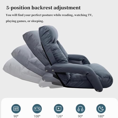 BTZHY Floor Chair Floor Chair Foldable Sleeper Chair 5-Way Adjustable Floor Chair Adults with Armrest Lazy Sofa Meditation Chair Window Chair for Reading Living Room Bedroom Indoor(/Gray)