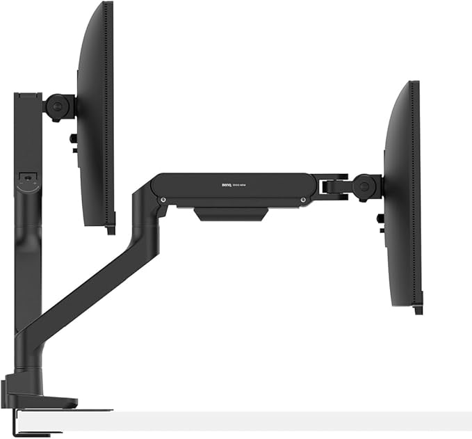 BenQ BDH01 Dual Monitor Arm -Gas Spring Monitor Stand for 2 Screens Up to 35'' &amp 44lbs Heavy Duty Quick Installation No Sagging Top Clamp and Grommet Base Reinforcement Plate VESA 75x75 &amp