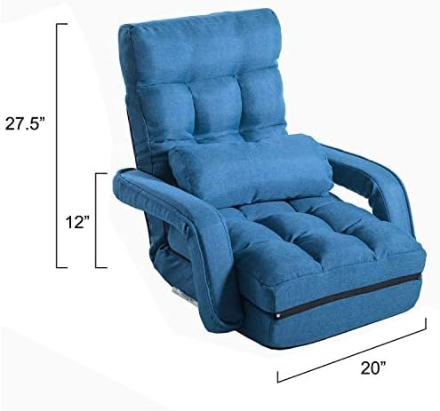Folding Lazy Sofa Floor Chair Aprox Sofa Lounger Bed Padded Gaming Chair with Armrests and Pillow for Living Room Games &amp Reading (Blue)