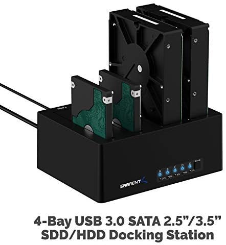 SABRENT 4-Bay USB 3.0 Docking Station for 2.5” &amp 3.5” SATA HDD &amp SSD Trayless Design USB 3.0 5Gbps Offline Clone Function (DS-U3B4)