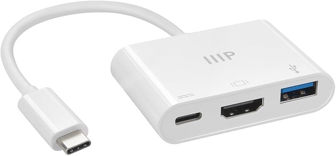 Monoprice 3-in-1 USB-C to HDMI Multiport Adapter - Compact and Portable True Plug-n-Play Compatible with USB C Laptops and Other Type C Devices Supports Windows and MacOS for Home and Office