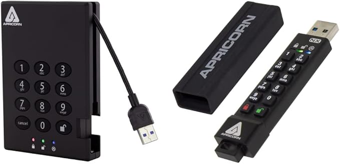 Apricorn 500GB Aegis Padlock USB 3.0 256-bit AES XTS Hardware Encrypted Portable External Hard Drive &amp Aegis Secure Key 3 NX 32GB 256-Bit Encrypted FIPS 140-2 Level 3 Validated Secure USB 3.0