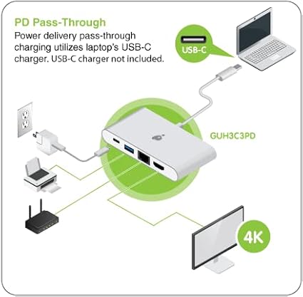 IOGEAR USB-C 4 in 1 Docking Station - 1 HDMI 4K 30Hz Out - 1 USB 3.0 5Gbps Out - Ethernet LAN Port - USB-C 60W Pass Through - Mac Win - GUH3C3PD