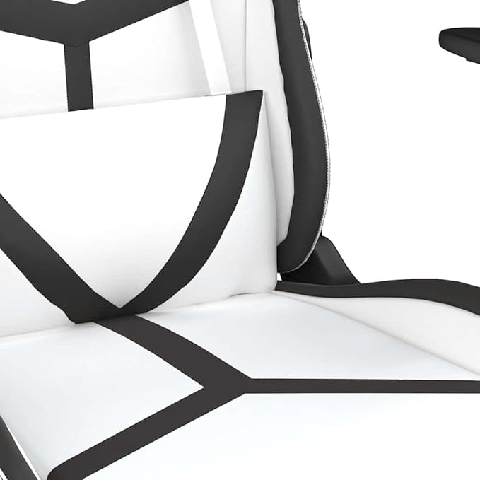 Massage Gaming Chair with Retractable Footrest White &amp Black Faux Leather Ergonomic Reclining Computer Desk Chair for Adults
