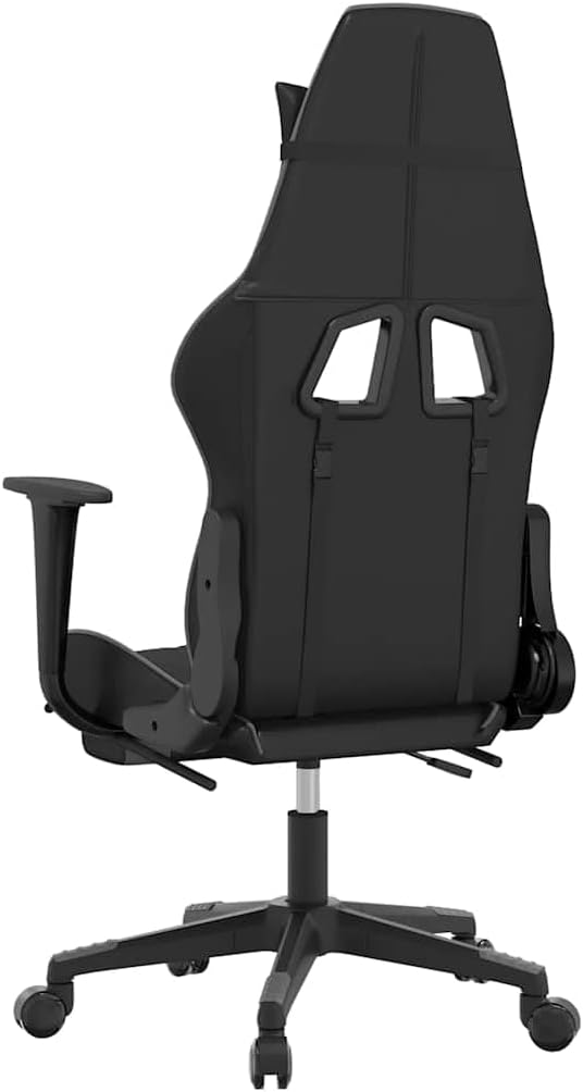 Massage Gaming Chair with Retractable Footrest Black &amp Gray Faux Leather Ergonomic Computer Desk Chair Reclining Office Seat with Lumbar Support for Adults