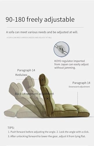 Folding Floor Chair Portable Padded Lounge Chair with 42 Positions Adjustable Lazy Sofa Sleeper Recliner for Reading Gaming Meditation A