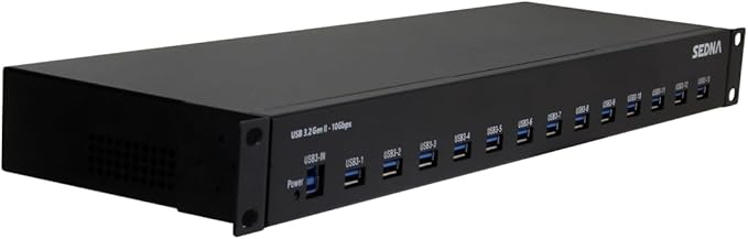 SEDNA - 19 Inch 1U Rack Mount 13 Port USB 3.2 Gen II Hub (10Gbps) (13 x Type A Ports) with 5V 10A AC/DC Adapter