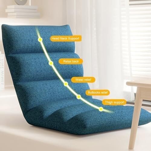 ELEFOCUS Floor Chair Adjustable 6-Position Lazy Sofa Simple Lounge Folding Seat with Back Support for Bedroom Office Living Room Balcony No Assembly Required(Light Blue)