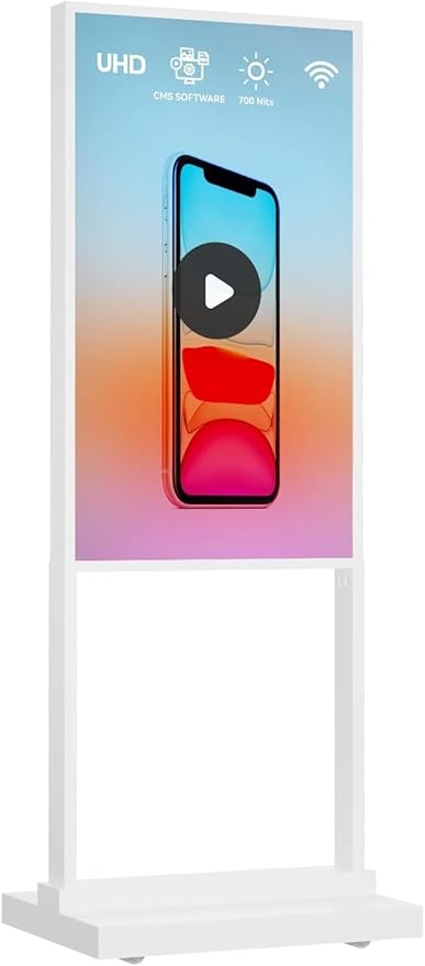 32 inch Digital Signage Kiosk 700 nits FHD Ultra-Bright Advertising Screen Floor Standing Digital Poster for Retail Displays and Trade Show Display Free Web Content Editor Android USB