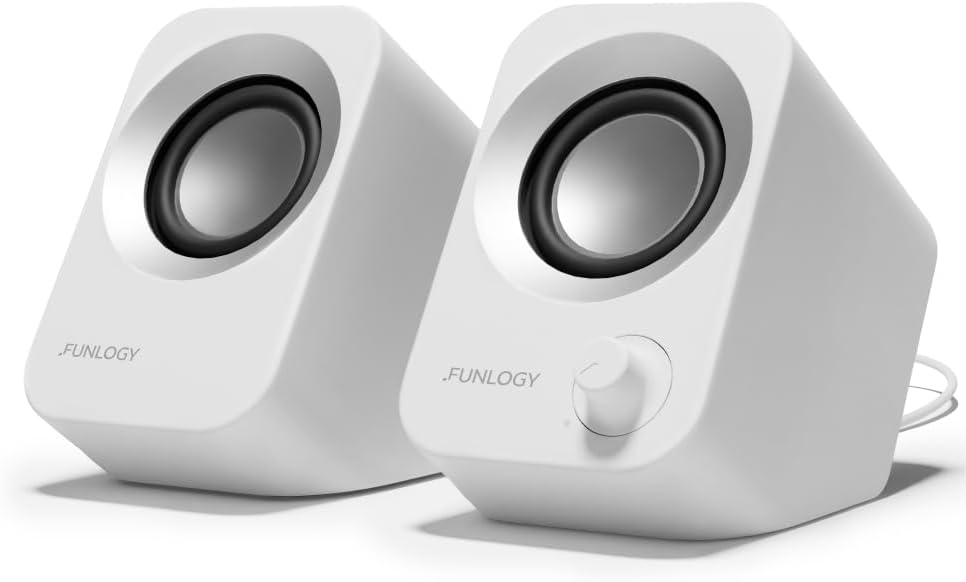 Speaker - 14W Stereo PC Speakers USB Powered Compact Size with 30° Tilt Design Volume Dial Control for Desktop Laptop Monitor Gaming Consoles White