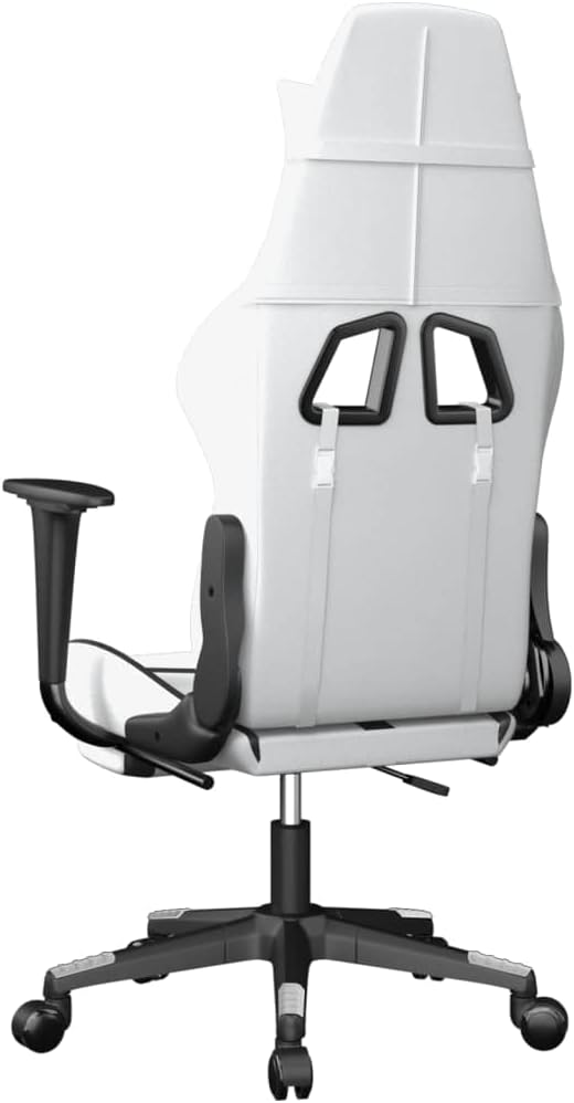 Massage Gaming Chair with Footrest White&ampBlack Faux LeatherMassage Office Chair Ergonomic Desk Chair Rolling Swivel Adjustable PC Computer Chair for Women Adults Girls(Style B)