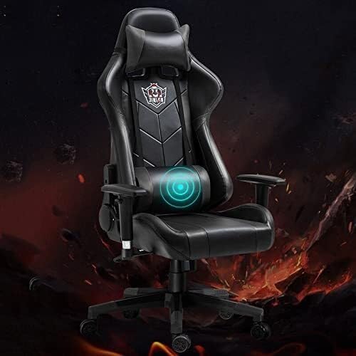 Ergonomic Gaming Chair with Massage Lumbar Support High-Back Racing Style PU Leather Office Chair 350lbs Capacity(Black)