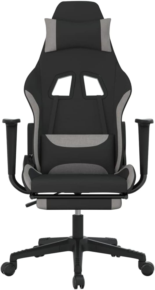 Massage Gaming Chair with Footrest Black and Light Gray Fabric