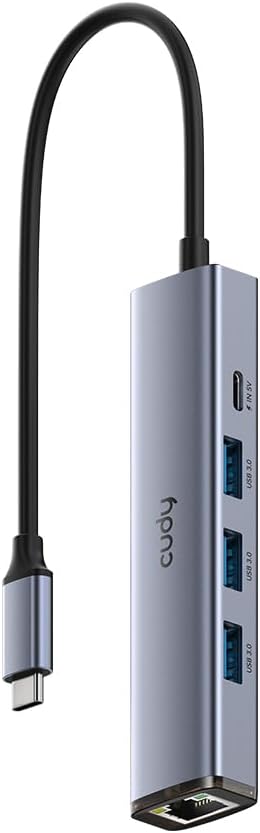 Cudy 5-in-1 USB-C Hub with Gigabit Ethernet RJ45 Port Multiport Adapter 3 USB-A 3.2 Gen 1 USB-C Port Receiving 5V2A DC for MacBook iPhone 15/16/17 and More UH605