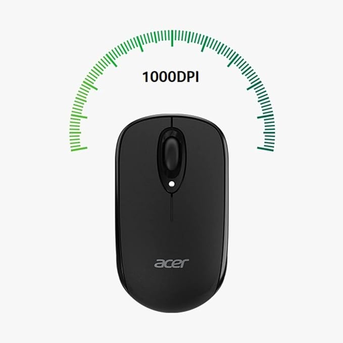 acer Bluetooth Optical Black Mouse | 1000DPI | Windows PC and Certified Works with Chromebook | Fully Covered in a Silver Ion Protected Body