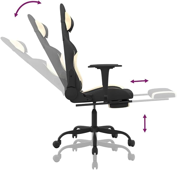 vidaXL Massage Gaming Chair for Adult Reclining Computer Chair with Footrest and Headrest Height Adjustable Office Chair with 360°-Swivel Castors Black and Cream Fabric