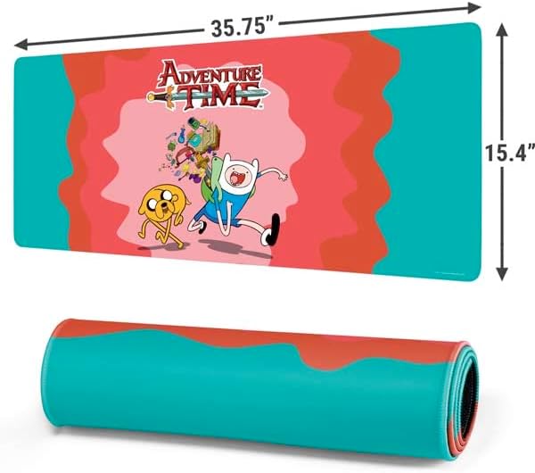 Skinit Extra Large Gaming Mouse Pad - Officially Licensed Jake and Finn Design with Stitched Edges Waterproof Non-Slip Rubber Base Desk Mat for Keyboard &amp Mouse 35.75 x 15.4 inches