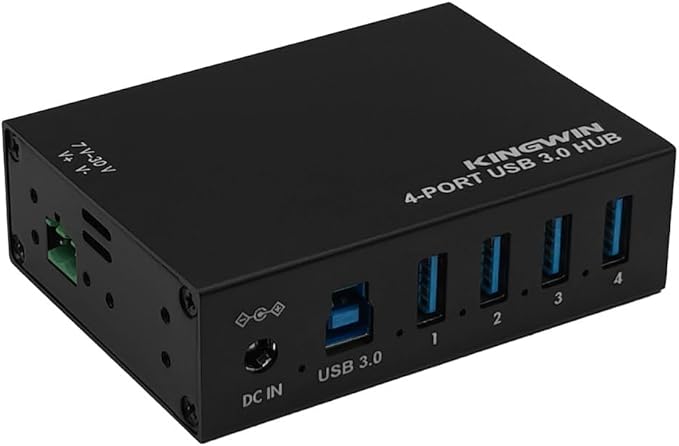 Kingwin USB 3.0 Hub – 4-Port Industrial Metal USB Hub High-Speed 5Gbps Data Mountable Design Heavy-Duty Aluminum Housing Reliable Expansion for PC Laptop Industrial Equipment &amp Workstations.